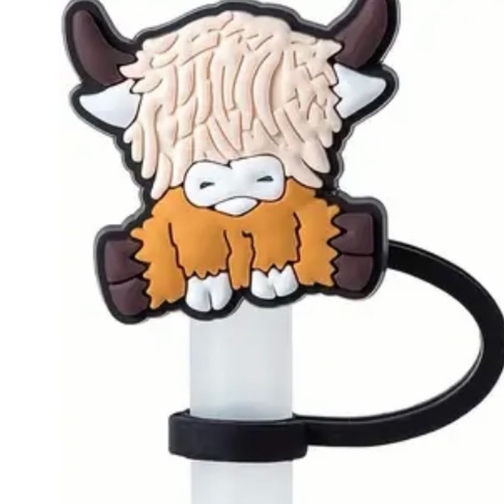 Cow, Highland Cow Straw Topper, Fits 10mm straw, NEW, Dust/Bug/Germ Proof